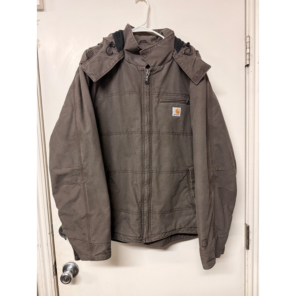 Carhartt Quick Duck Active Jacket Mens XL 3M Insulated Work Coat Brown Hooded